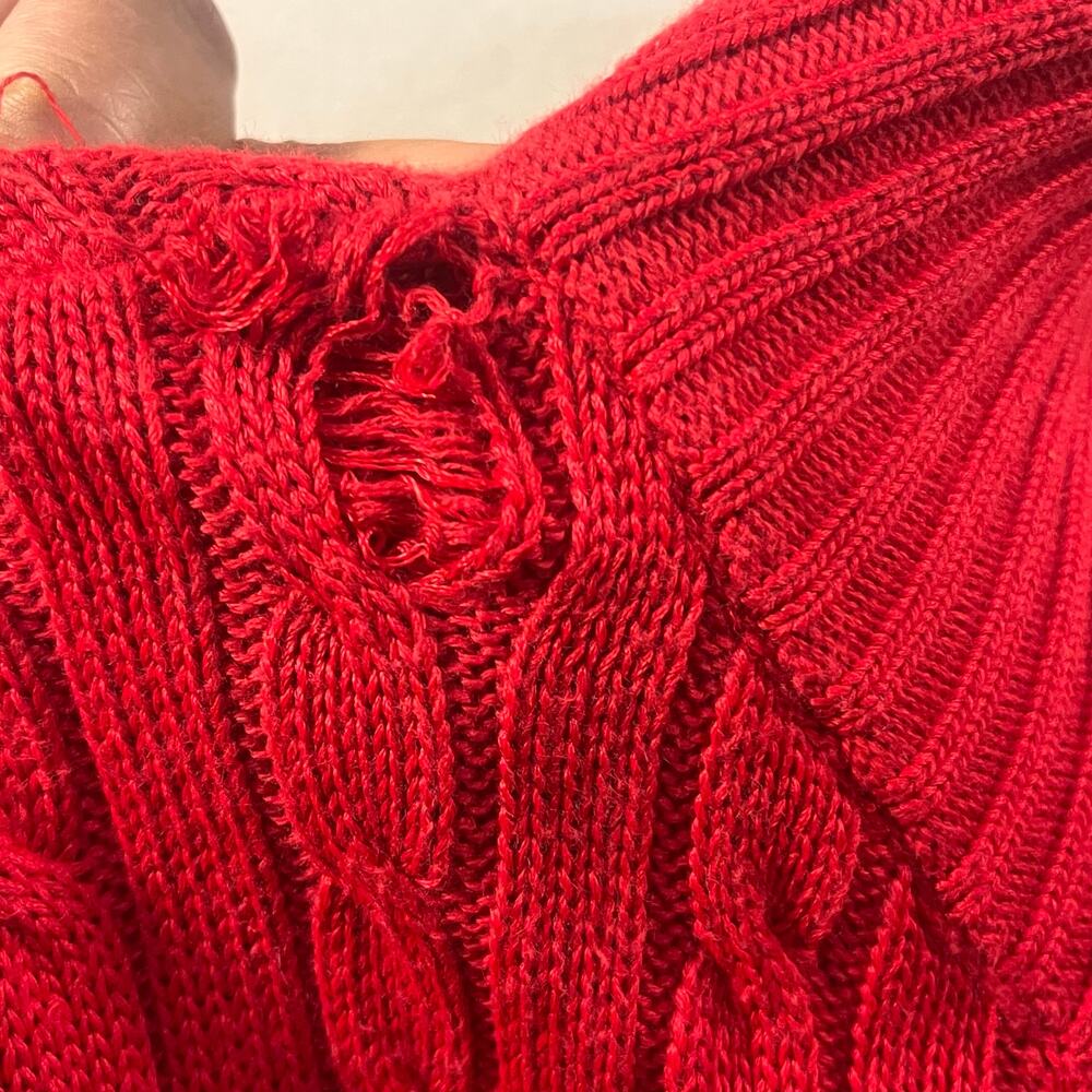 Lauren Ralph Lauren Red Cable Knit Full Zip Sweater Jacket XXS Gold Logo - Picture 3 of 7